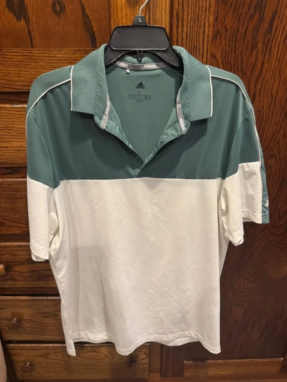 adidas Two-Tone Green and White Short-Sleeve Polo